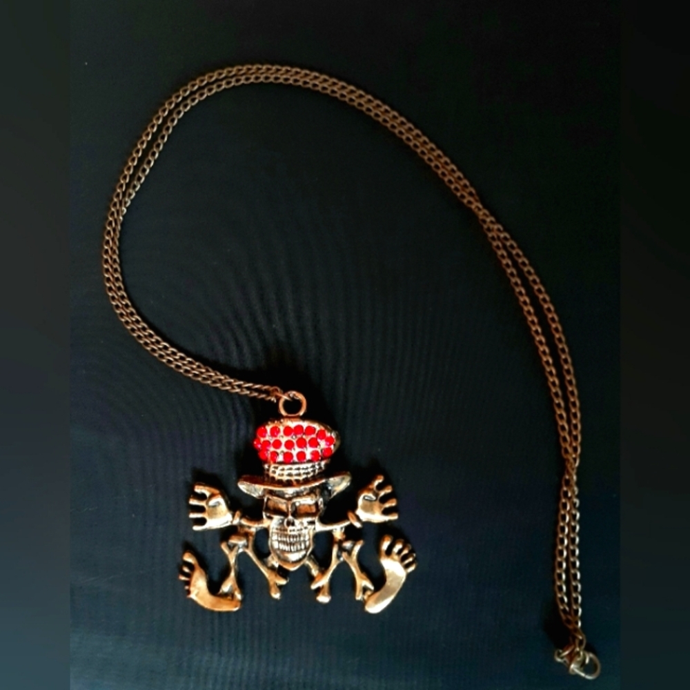 2/$20! Skeleton in top hat pendant, ruby and brass